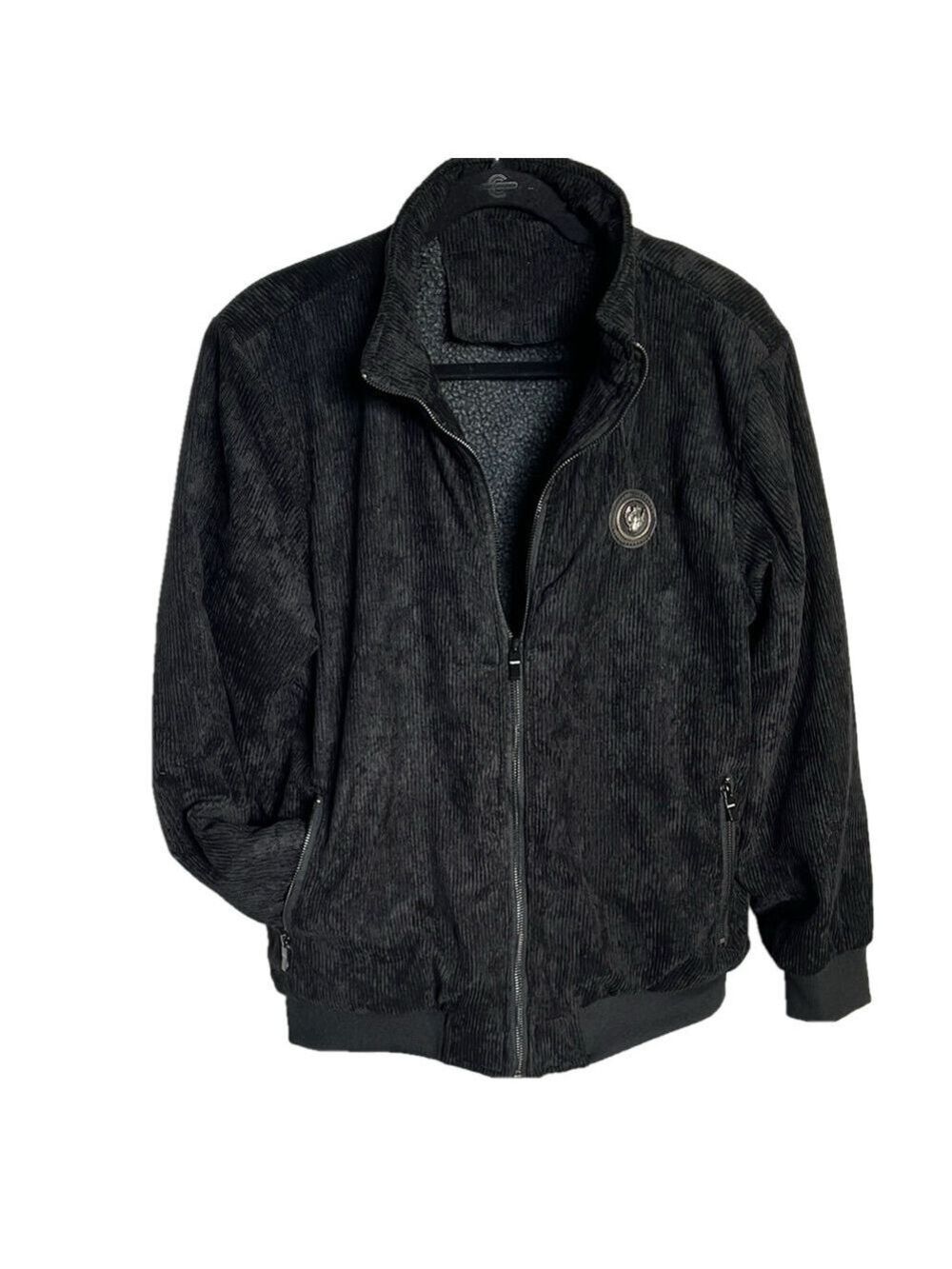 Black Bomber Jacket with Relaxed Fit and Ribbed Cuffs